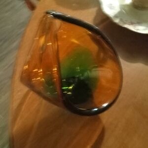 Amber and green hand blown glass dish